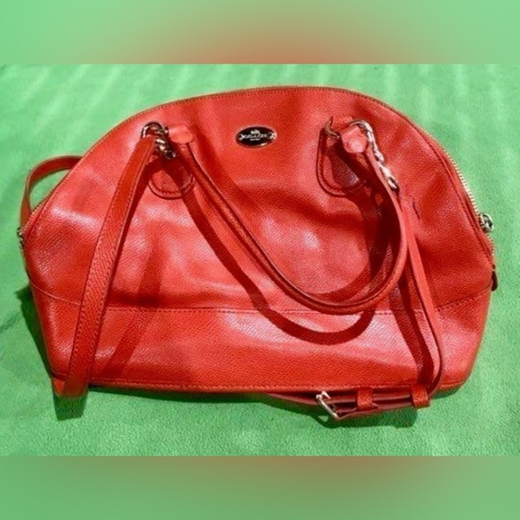 Authentic Coach Womens Red Leather Shoulder Double Handles Zipper Bag - Picture 2 of 10